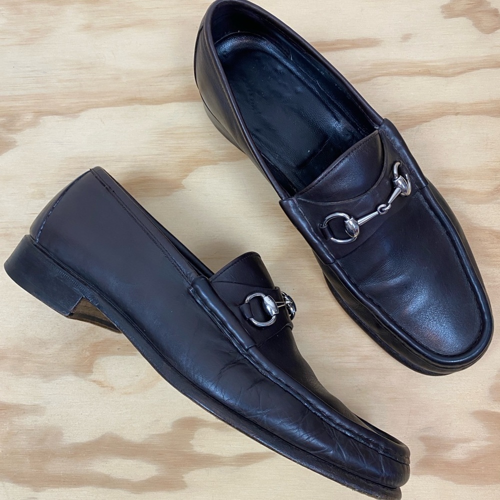 Gucci Brown Leather Horsebit Loafers